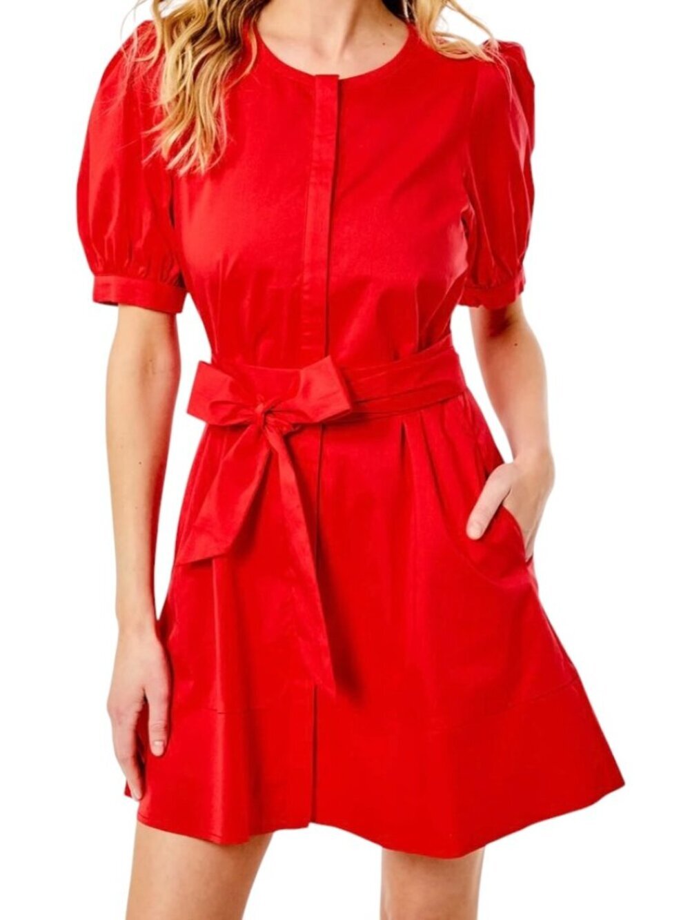 Addison Bay Galley Red Cotton Poplin Puff Sleeve Dress NWT Medium